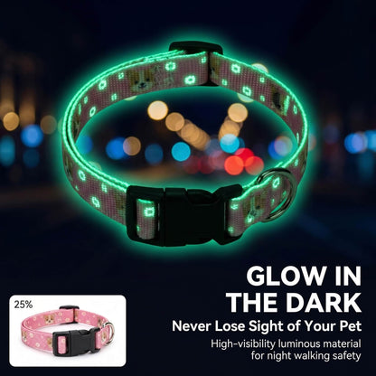 Custom Glow-in-the-Dark Knitted Collar, Personalized Pattern Pet Collar with Adjustable Fit, Quick-Release Buckle, Reinforced D-Ring, Soft Breathable Fabric for Small Medium Large Dogs（Free Shipping）