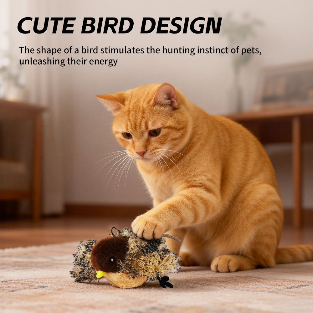 Cat Toys Rechargeable Flapping Bird Sparrow, Lifelike Chirp Tweet, App Remote Control & Touch Activated Kitten Toy Interactive Cat Exercise Toys for All Breeds Cat Catnip Toys