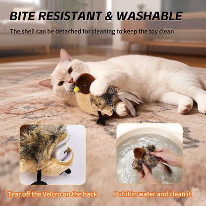 Cat Toys Rechargeable Flapping Bird Sparrow, Lifelike Chirp Tweet, App Remote Control & Touch Activated Kitten Toy Interactive Cat Exercise Toys for All Breeds Cat Catnip Toys