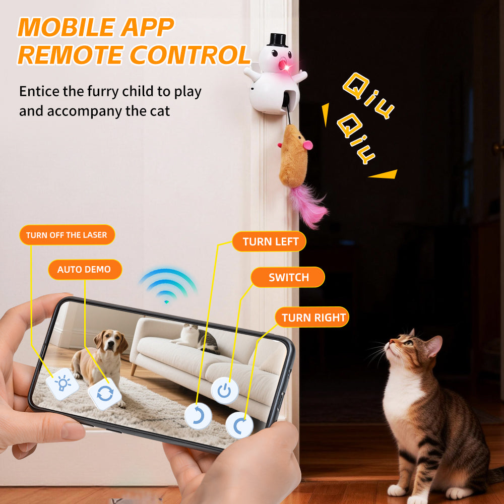 Interactive Cat Toy,3 in1 Automatic Hide for Indoor,Hanging Rechargeable & App Remote Control with  Cat Laser Toy,Squeaky Plush mouse with Seek Moving Concealed