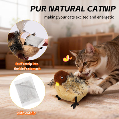 Cat Toys Rechargeable Flapping Bird Sparrow, Lifelike Chirp Tweet, App Remote Control & Touch Activated Kitten Toy Interactive Cat Exercise Toys for All Breeds Cat Catnip Toys