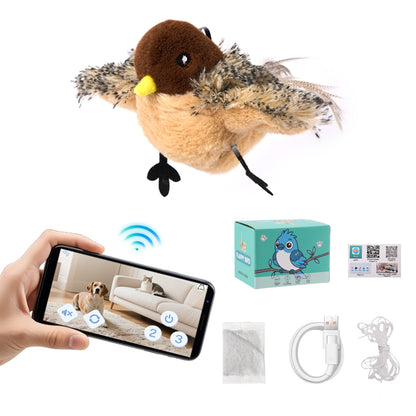 Cat Toys Rechargeable Flapping Bird Sparrow, Lifelike Chirp Tweet, App Remote Control & Touch Activated Kitten Toy Interactive Cat Exercise Toys for All Breeds Cat Catnip Toys